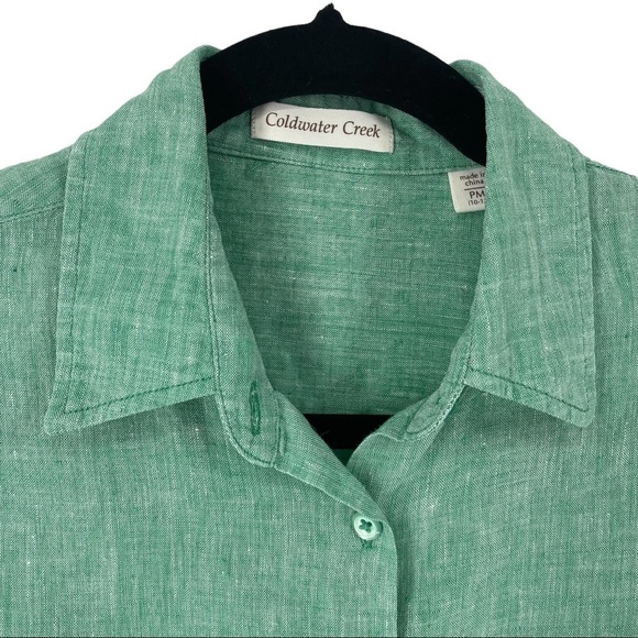 Coldwater Creek 100% Linen Button Up Green Blouse - Sz PM (10-12) - Picture 5 of 13